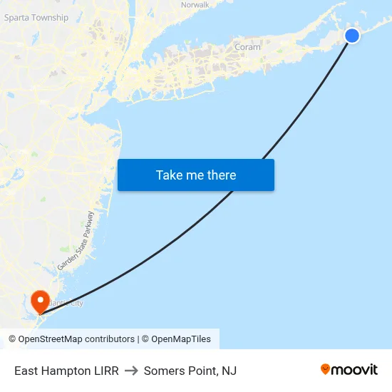 East Hampton LIRR to Somers Point, NJ map