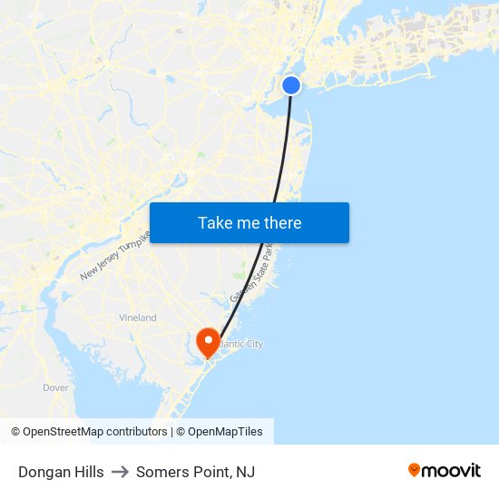 Dongan Hills to Somers Point, NJ map