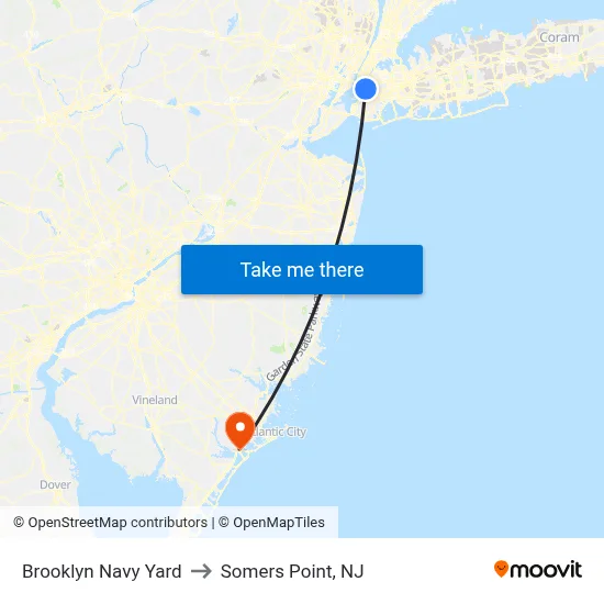 Brooklyn Navy Yard to Somers Point, NJ map