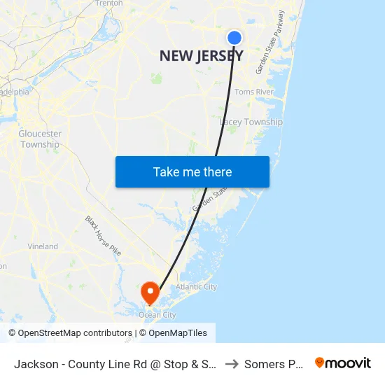 Jackson - County Line Rd @ Stop & Shop (Southbound) to Somers Point, NJ map
