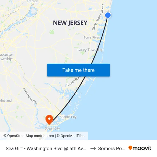 Sea Girt - Washington Blvd @ 5th Ave (Northbound) to Somers Point, NJ map