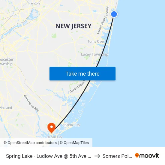 Spring Lake - Ludlow Ave @ 5th Ave (Northbound) to Somers Point, NJ map