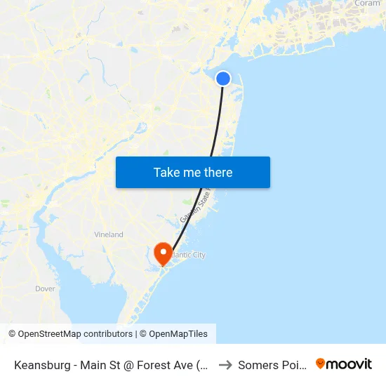 Keansburg -  Main St @ Forest Ave (Northbound) to Somers Point, NJ map