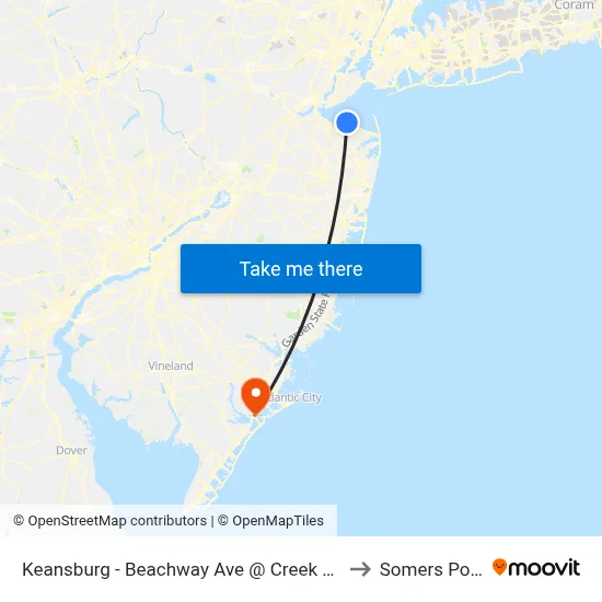 Keansburg -  Beachway Ave @ Creek Rd (Northbound) to Somers Point, NJ map