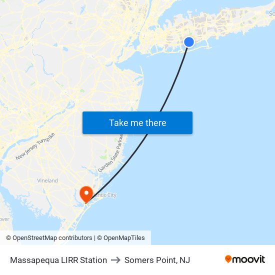 Massapequa LIRR Station to Somers Point, NJ map