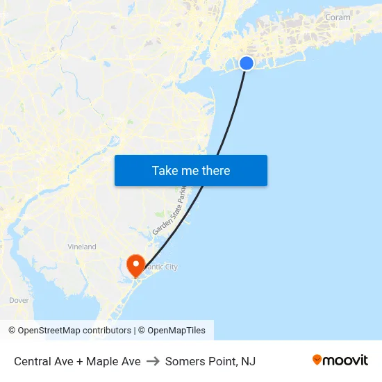 Central Ave + Maple Ave to Somers Point, NJ map