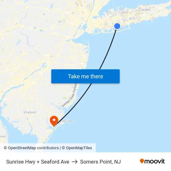 Sunrise Hwy + Seaford Ave to Somers Point, NJ map