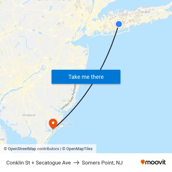Conklin St + Secatogue Ave to Somers Point, NJ map