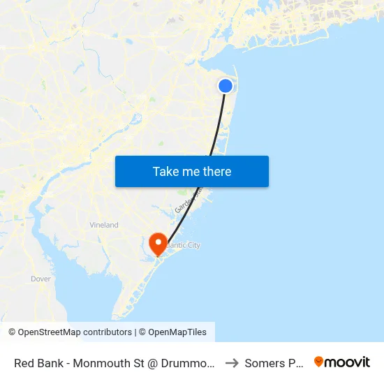 Red Bank - Monmouth St @ Drummond Pl (Southbound) to Somers Point, NJ map
