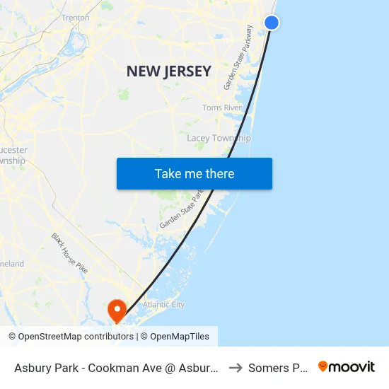 Asbury Park - Cookman Ave @ Asbury Ave (Southbound) to Somers Point, NJ map