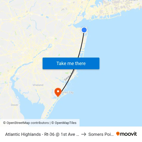 Atlantic Highlands - Rt-36 @ 1st Ave (Northbound) to Somers Point, NJ map