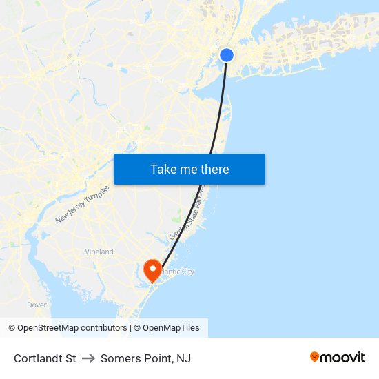 Cortlandt St to Somers Point, NJ map