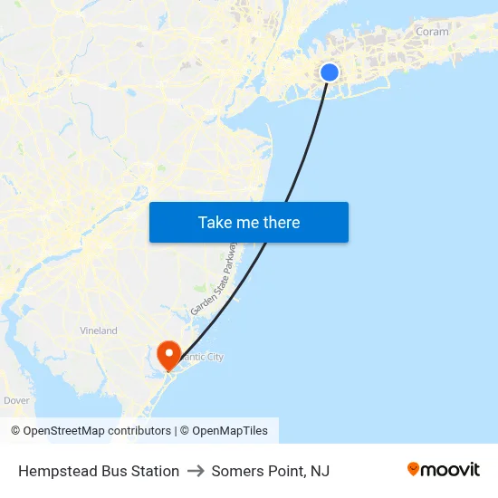 Hempstead Bus Station to Somers Point, NJ map