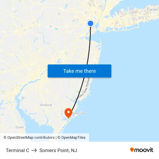 Terminal C to Somers Point, NJ map