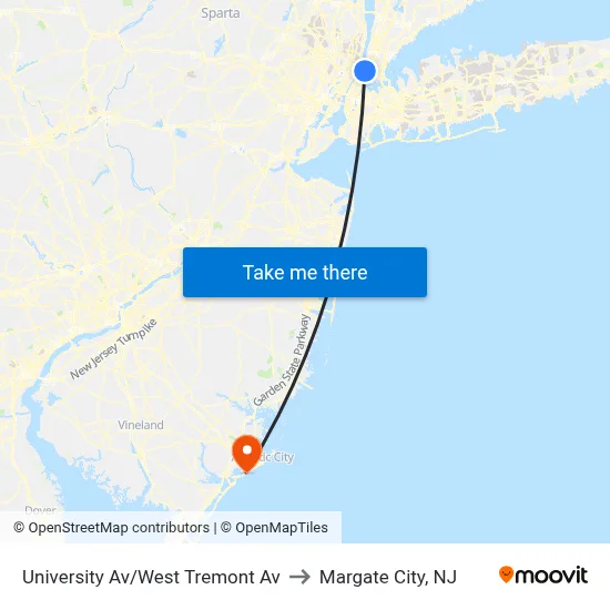 University Av/West Tremont Av to Margate City, NJ map