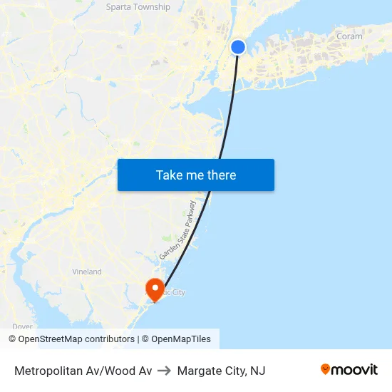Metropolitan Av/Wood Av to Margate City, NJ map