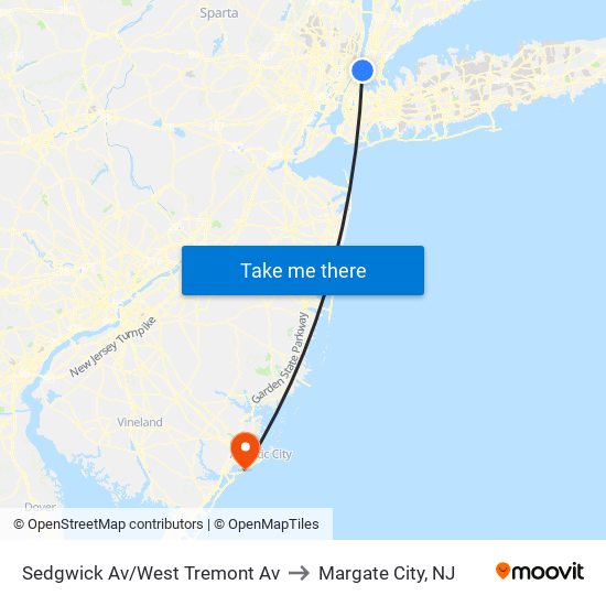 Sedgwick Av/West Tremont Av to Margate City, NJ map