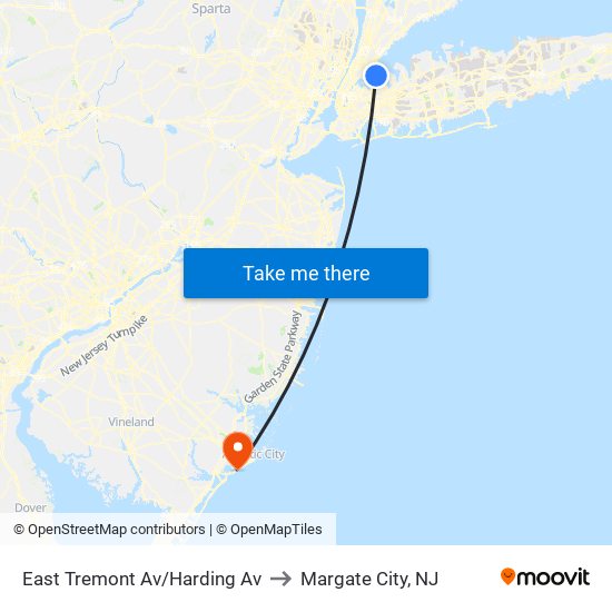 East Tremont Av/Harding Av to Margate City, NJ map
