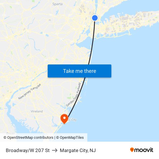 Broadway/W 207 St to Margate City, NJ map