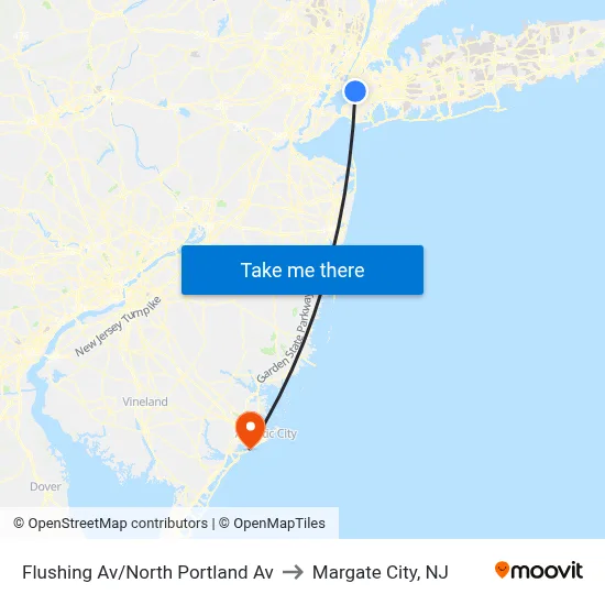 Flushing Av/North Portland Av to Margate City, NJ map