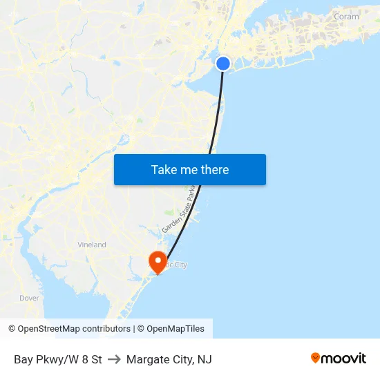 Bay Pkwy/W 8 St to Margate City, NJ map
