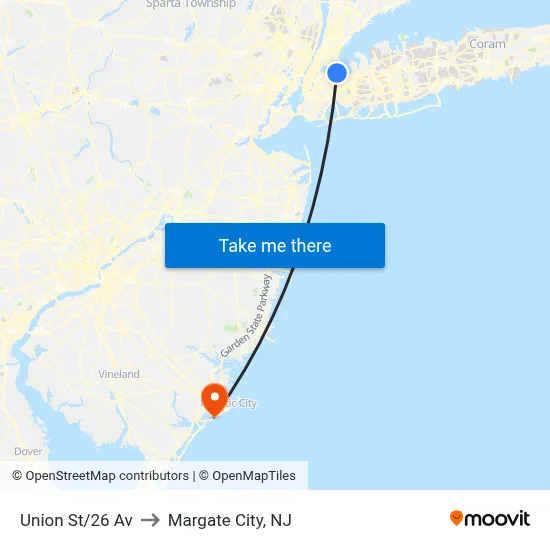 Union St/26 Av to Margate City, NJ map