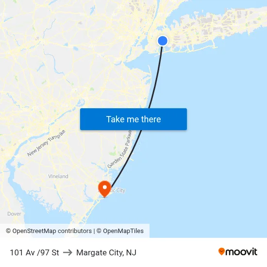 101 Av /97 St to Margate City, NJ map
