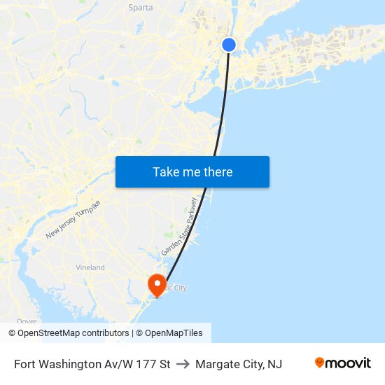 Fort Washington Av/W 177 St to Margate City, NJ map