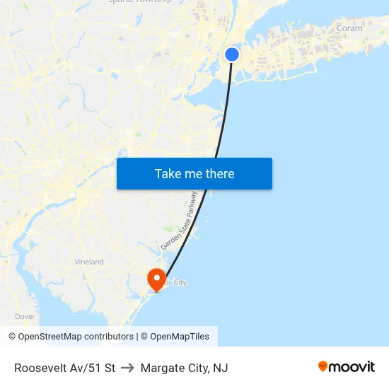 Roosevelt Av/51 St to Margate City, NJ map