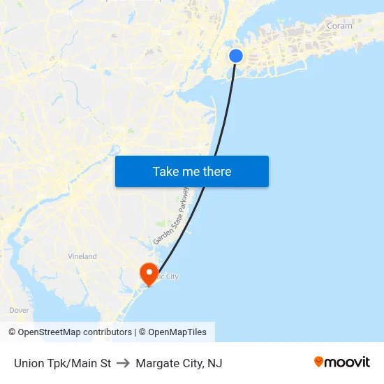 Union Tpk/Main St to Margate City, NJ map