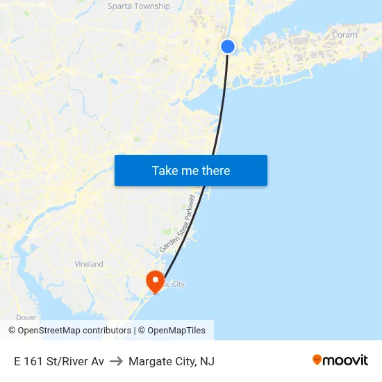 E 161 St/River Av to Margate City, NJ map