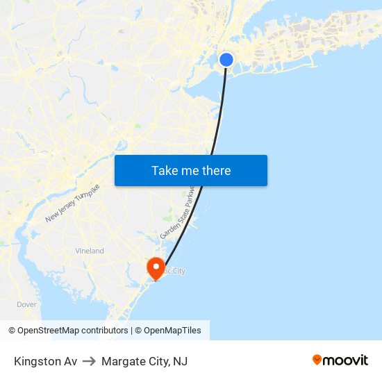 Kingston Av to Margate City, NJ map