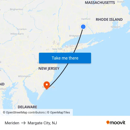 Meriden to Margate City, NJ map