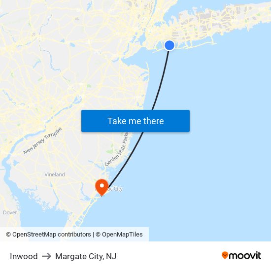 Inwood to Margate City, NJ map