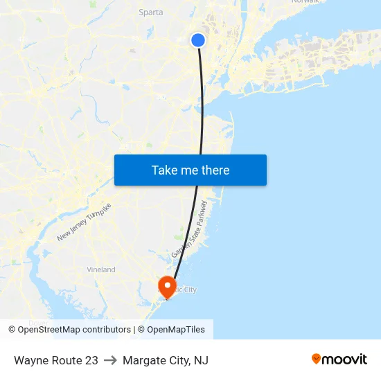 Wayne Route 23 to Margate City, NJ map