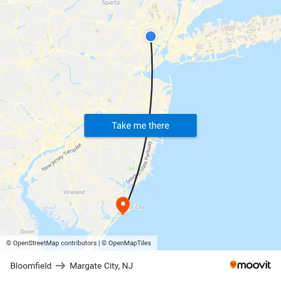 Bloomfield to Margate City, NJ map