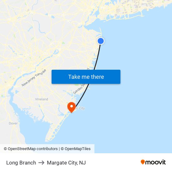 Long Branch to Margate City, NJ map