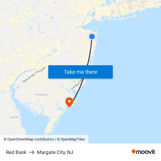 Red Bank to Margate City, NJ map