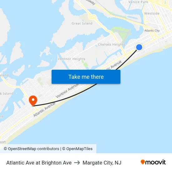 Atlantic Ave at Brighton Ave to Margate City, NJ map