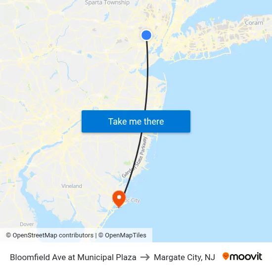 Bloomfield Ave at Municipal Plaza to Margate City, NJ map