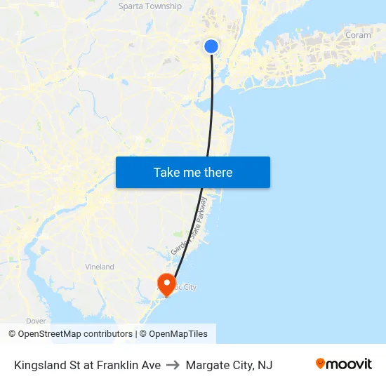Kingsland St at Franklin Ave to Margate City, NJ map