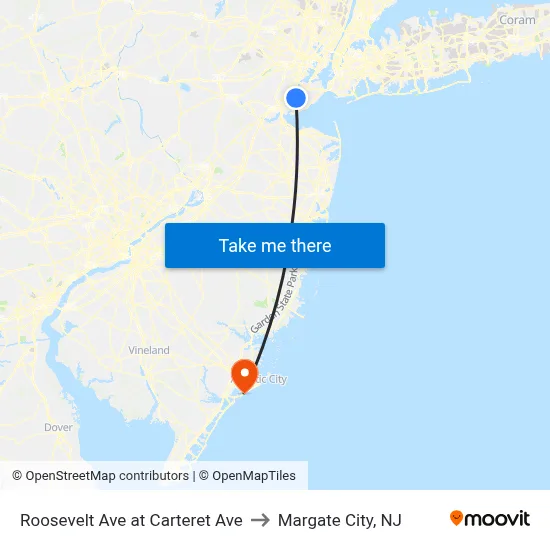 Roosevelt Ave at Carteret Ave to Margate City, NJ map