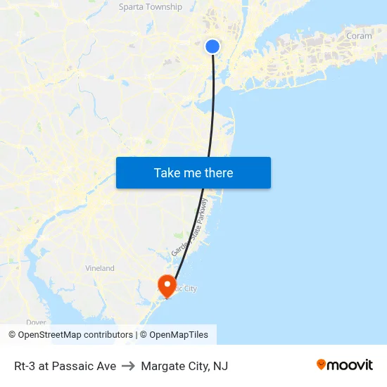 Rt-3 at Passaic Ave to Margate City, NJ map