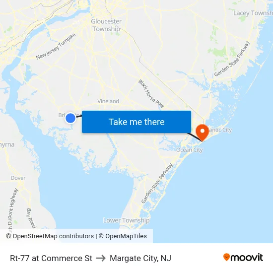 Rt-77 at Commerce St to Margate City, NJ map