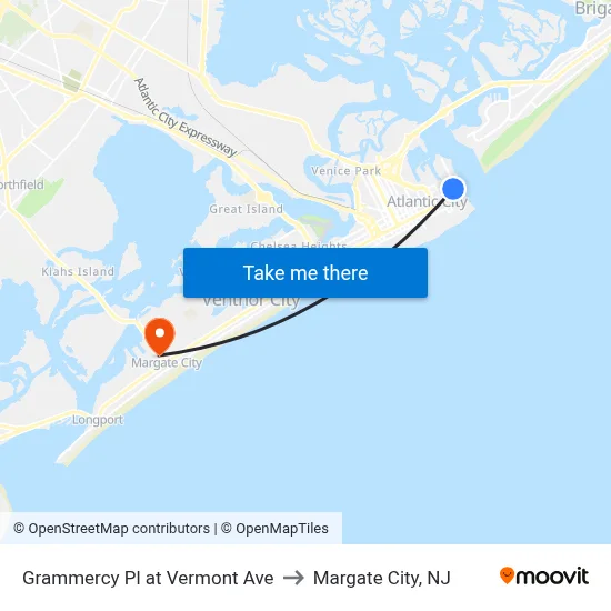 Grammercy Pl at Vermont Ave to Margate City, NJ map
