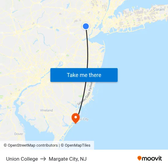 Union College to Margate City, NJ map