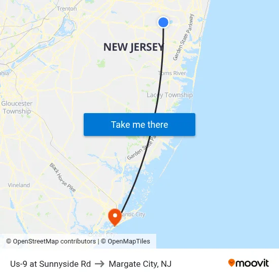 Us-9 at Sunnyside Rd to Margate City, NJ map