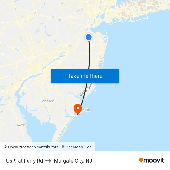 Us-9 at Ferry Rd to Margate City, NJ map