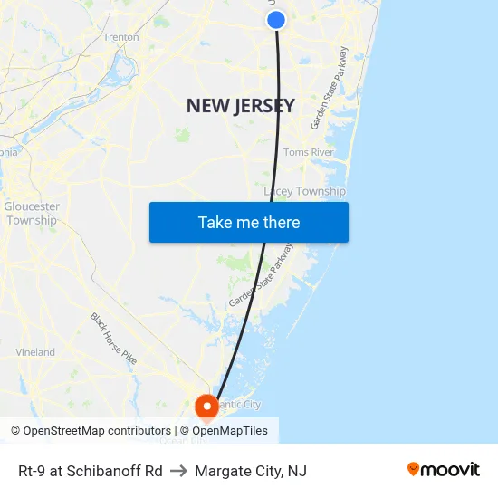 Rt-9 at Schibanoff Rd to Margate City, NJ map