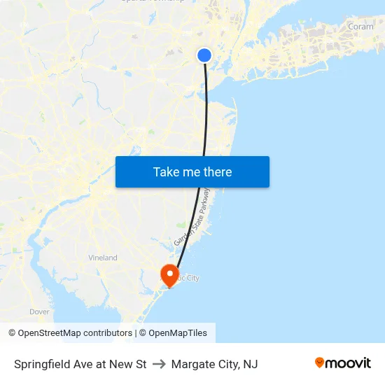 Springfield Ave at New St to Margate City, NJ map